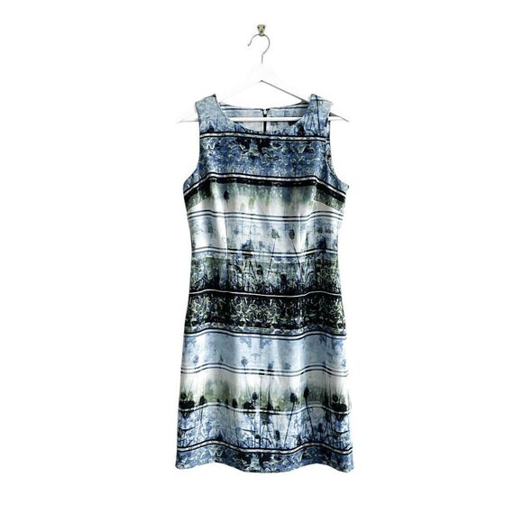 Ivanka Trump Womens Abstract Sleeveless Sheath Dress Blue Black 8 - Picture 1 of 7